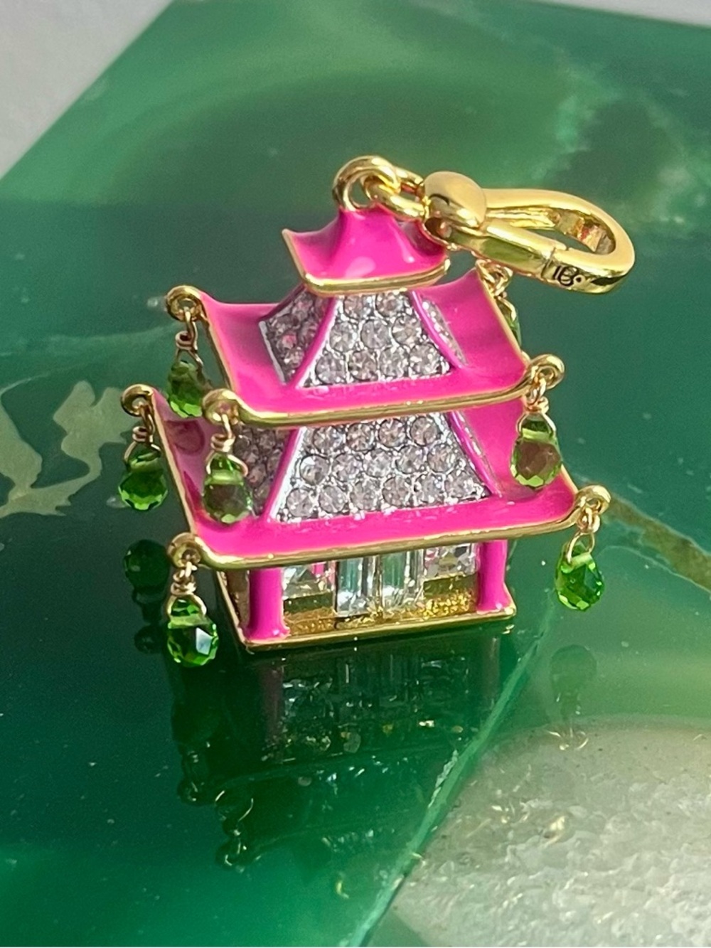 RARE Juicy Couture Pink Asian Pagoda Charm/Pendant w Green Crystal Drops - Picture 3 of 16